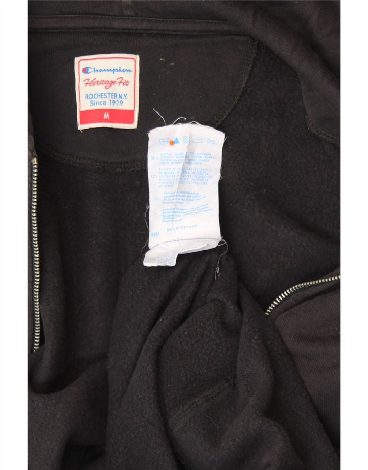 CHAMPION Womens Heritage Fit Zip Hoodie Pullover UK 14 Mittelschwarze Baumwolle