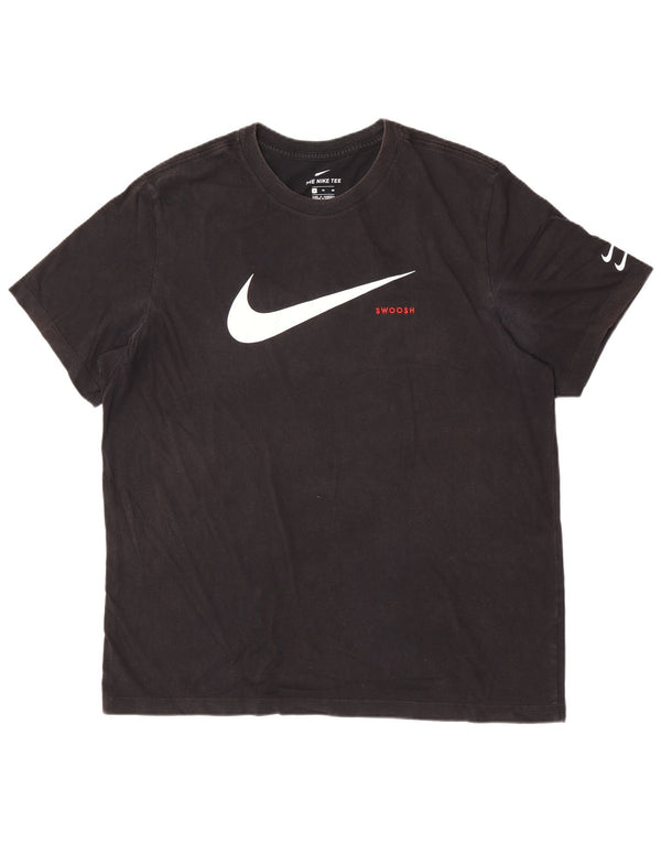 Nike Herren Swoosh Graphic T-Shirt Top XL Schwarz Baumwolle