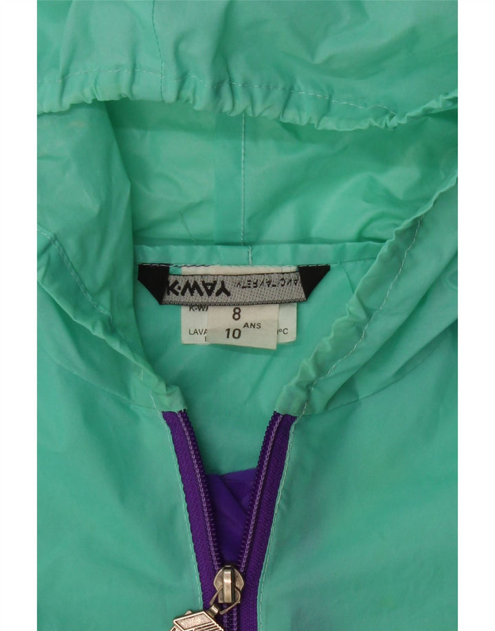 K-WAY Mädchen-Pullover-Regenjacke mit Kapuze, 8–9 Jahre, grün, Farbblock