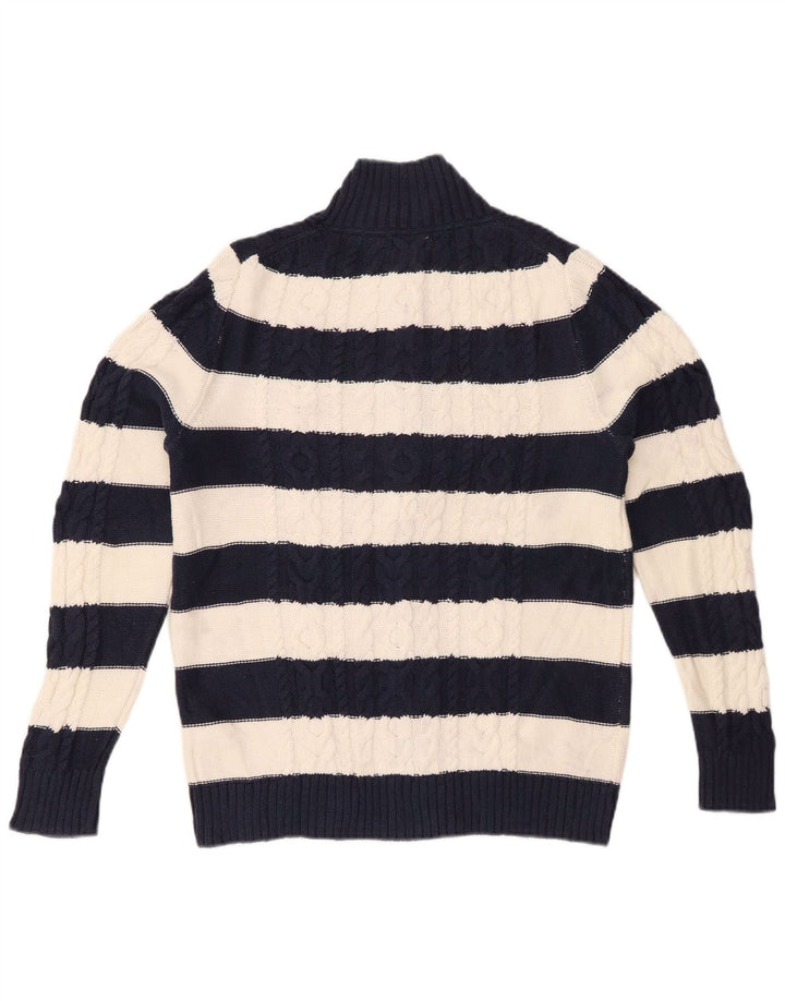 L.L.BEAN Damen-Cardigan-Pullover UK 14 Mittelmarineblau gestreifte Baumwolle