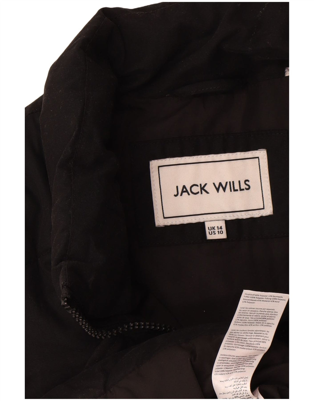 Jack Wills Damenweste UK 14 Große schwarze Baumwolle