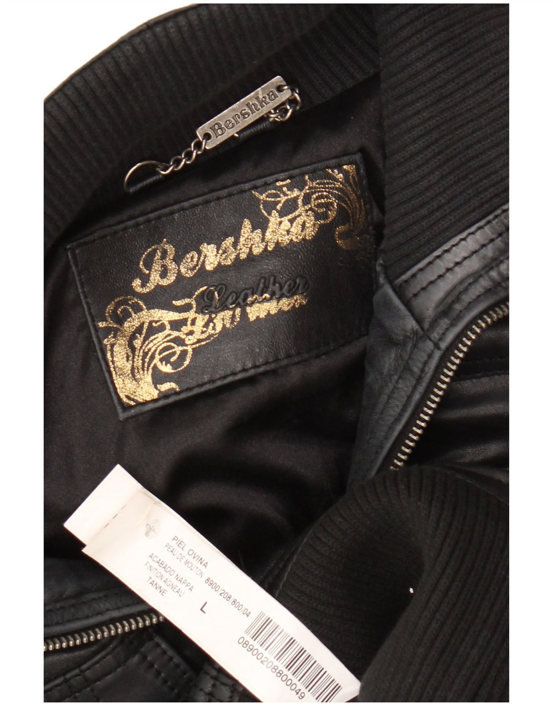 BERSHKA Damen Crop Lederjacke UK 14 Großes schwarzes Leder