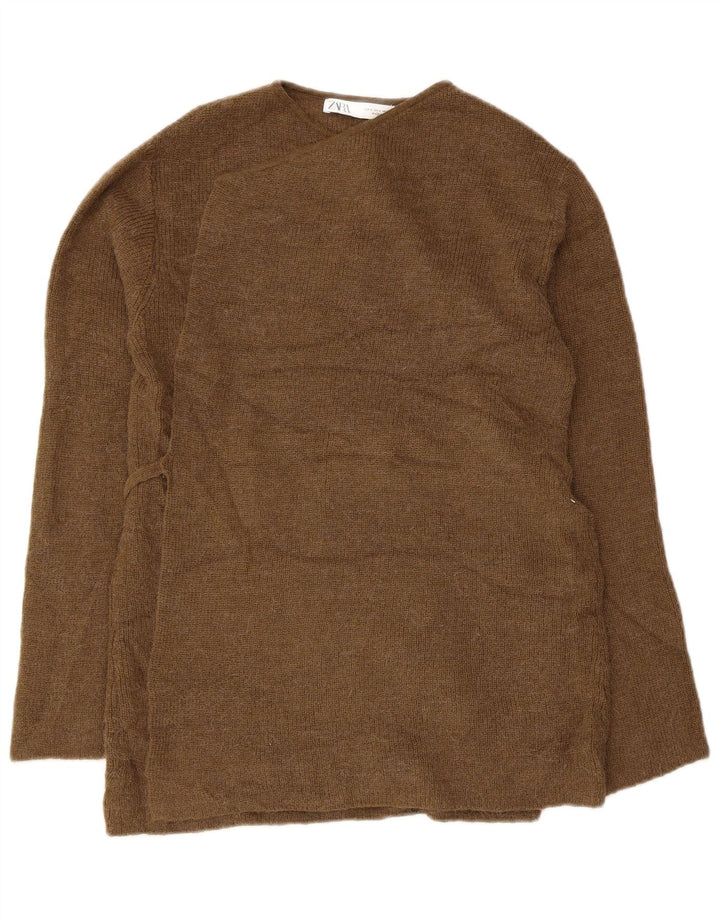 Zara Damen Wickel-Cardigan-Pullover UK 10 Small Khaki Polyamid