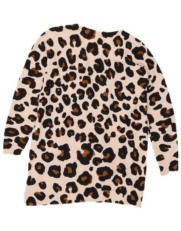 Marks & Spencer Womens V-Neck Jumper Sweater UK 6 XS Beige Animal Print