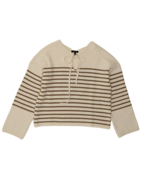 MASSIMO DUTTI Damen Crop V-Ausschnitt Pullover Pullover UK 10 Small Weiß gestreift