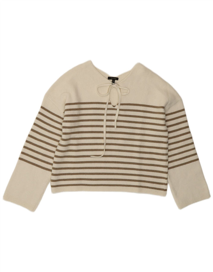 MASSIMO DUTTI Damen Crop V-Ausschnitt Pullover Pullover UK 10 Small Weiß gestreift