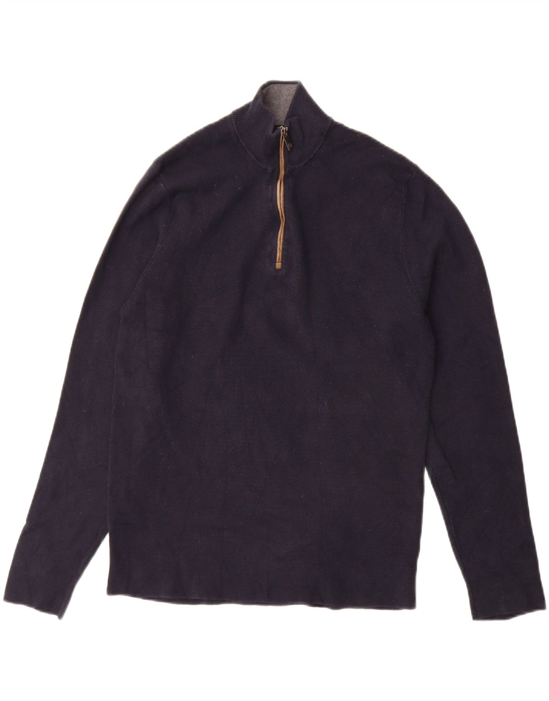 MASSIMO DUTTI Herren-Pullover mit Reißverschluss am Hals, mittelmarineblaue Baumwolle
