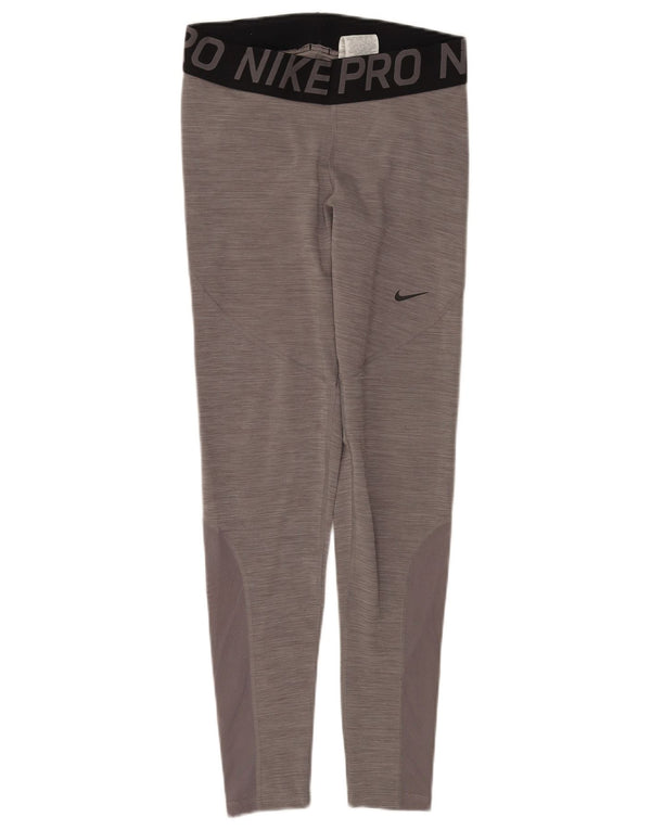 Nike Damen Dri Fit Graphic Leggings UK 12 Mittelgrau Farbblock