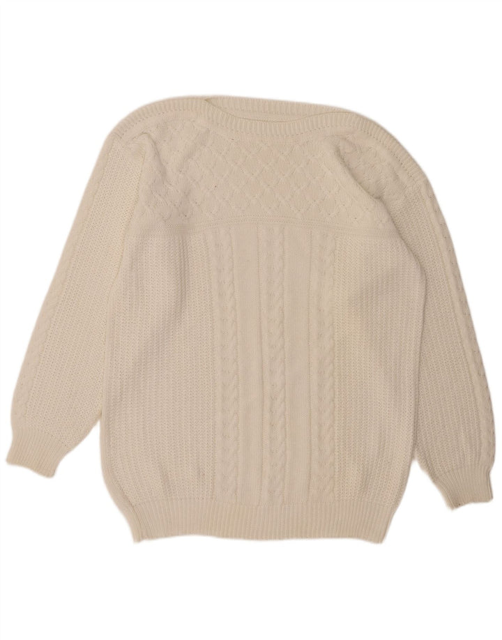 VINTAGE Damen-Pullover mit U-Boot-Ausschnitt, UK 14, Größe L, Weiß