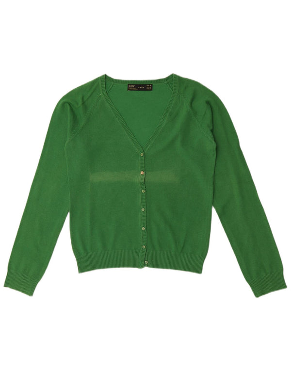 Zara Damen Crop Cardigan Pullover UK 12 Mittelgrüne Baumwolle