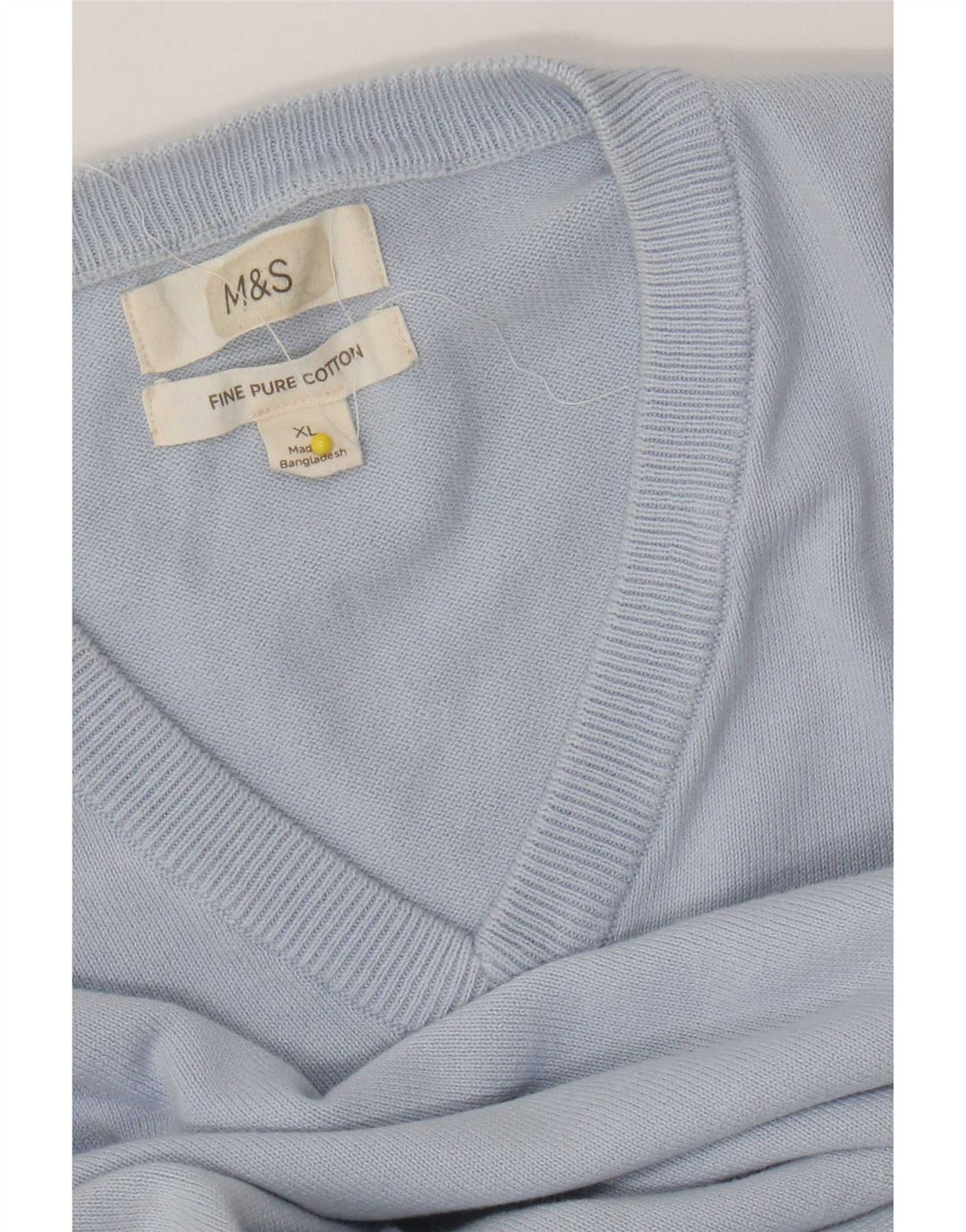 Marks & Spencer Herren-Pullover mit V-Ausschnitt, XL, blaue Baumwolle