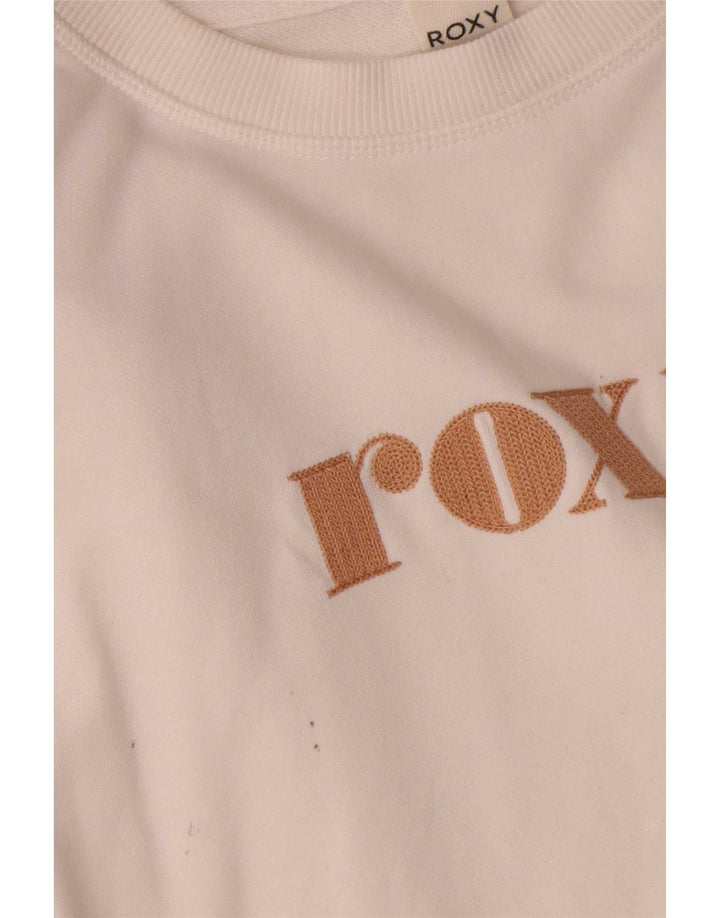 Roxy Damen-Sweatshirt mit übergroßem, bauchfreiem Grafikmotiv, Gr. 10, Größe S, Weiß