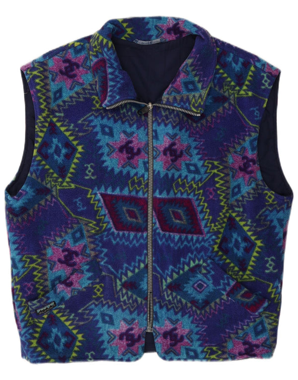 Vintage Damen Fleeceweste UK 18 XL Blau Geometrisch