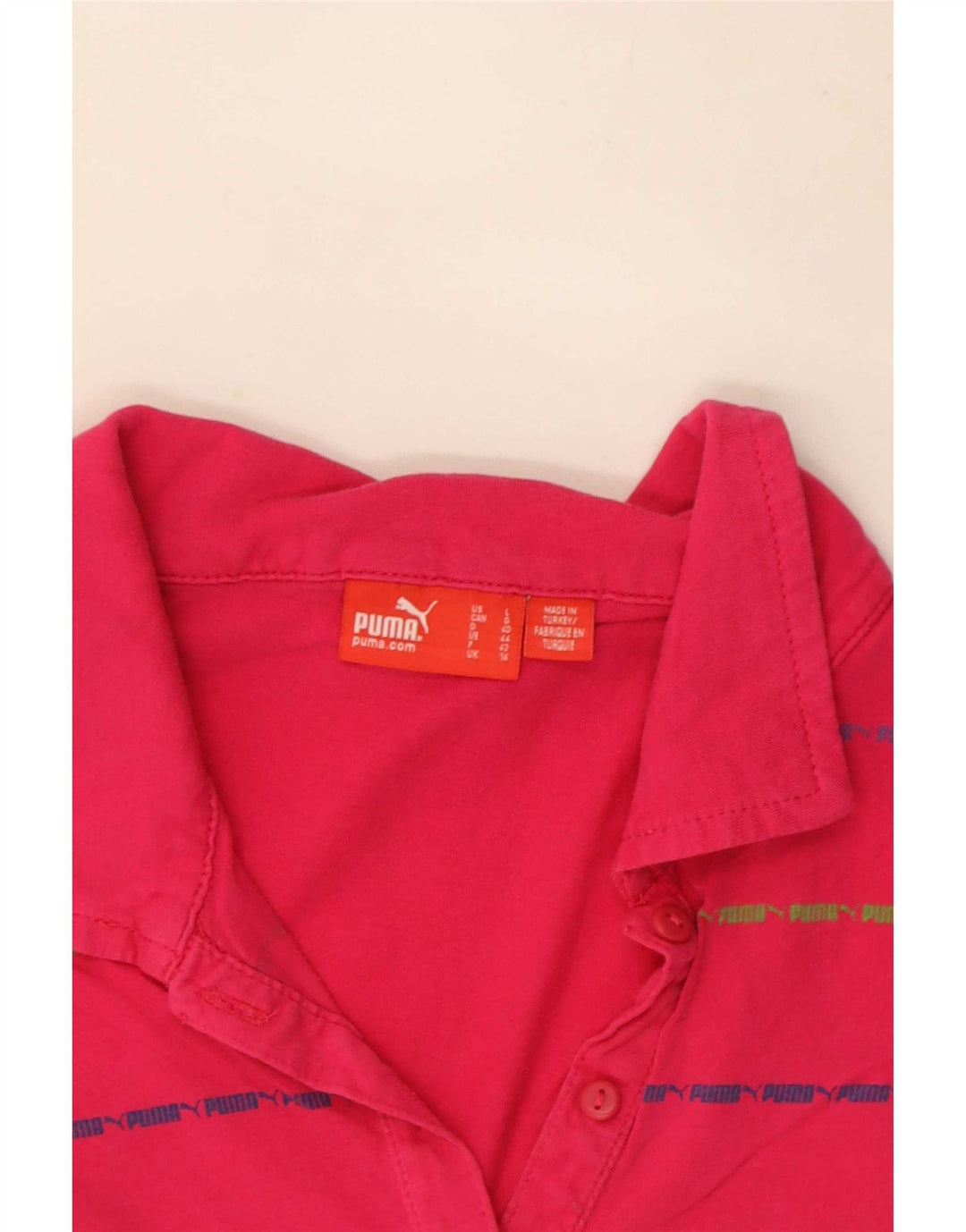 Puma Damen Poloshirt UK 14 Large Rosa gestreift