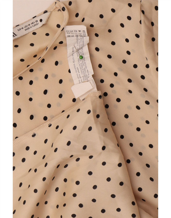 Zara Damen-Maxikleid mit langen Ärmeln, UK 14, mittelbeigefarbenes, gepunktetes Polyester