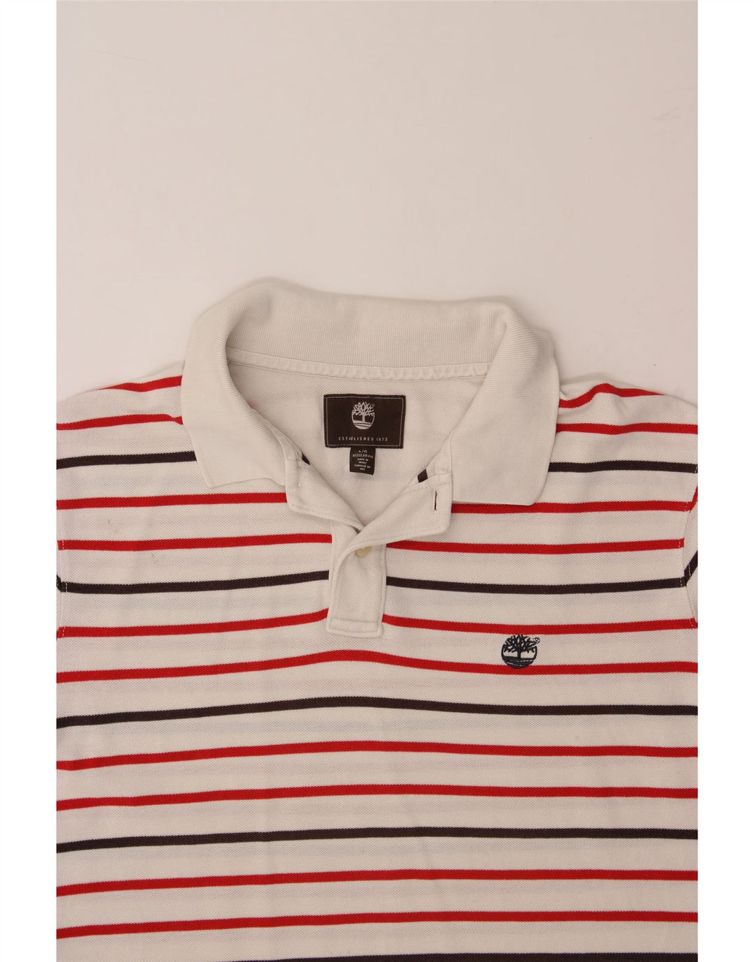 TIMBERLAND Mens Regular Fit Polo Shirt Large White Striped Cotton Vintage Timberland and Second-Hand Timberland from Messina Hembry 