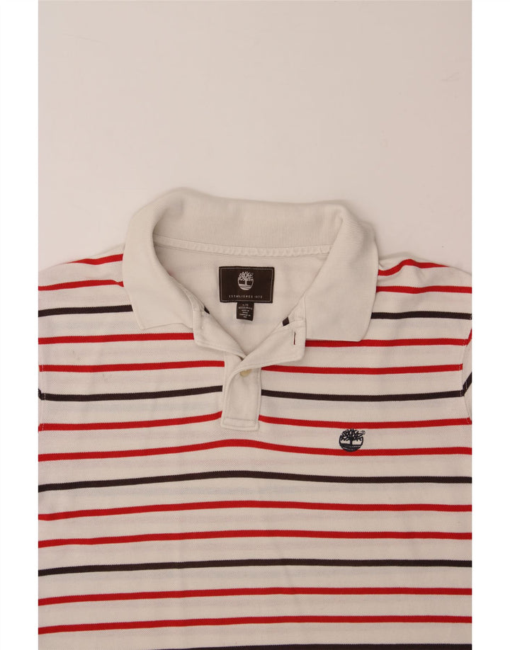 TIMBERLAND Mens Regular Fit Polo Shirt Large White Striped Cotton Vintage Timberland and Second-Hand Timberland from Messina Hembry 