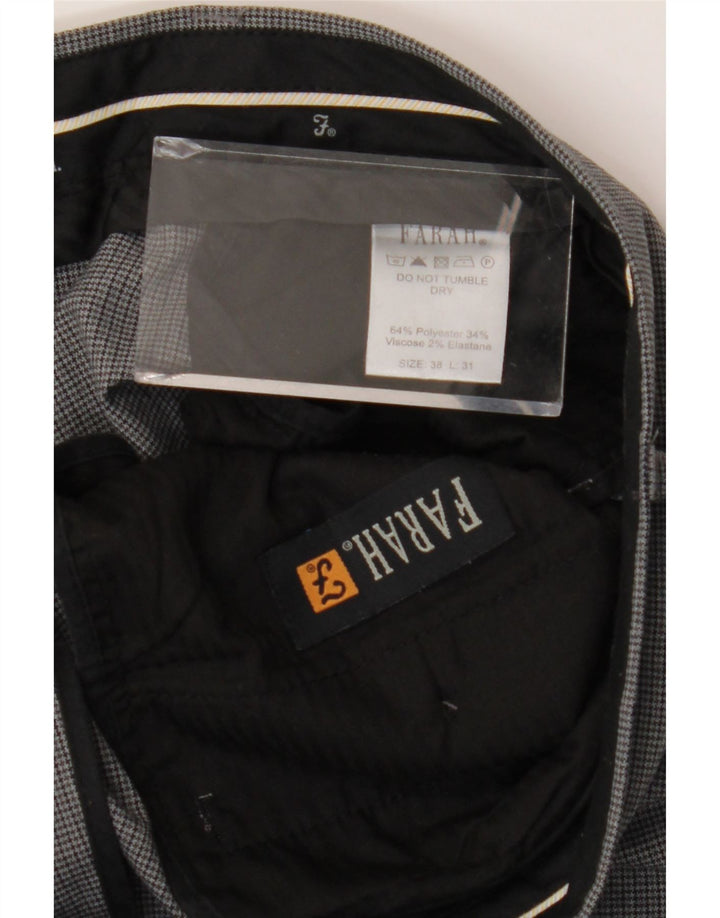 FARAH Herren-Anzughose, gerade, W38, L31, grau kariertes Polyester