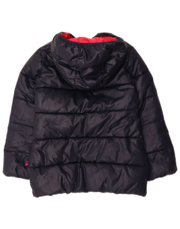 BENETTON Wattierte Mädchenjacke mit Kapuze, 4–5 Jahre, XS, Marineblau, Polyester