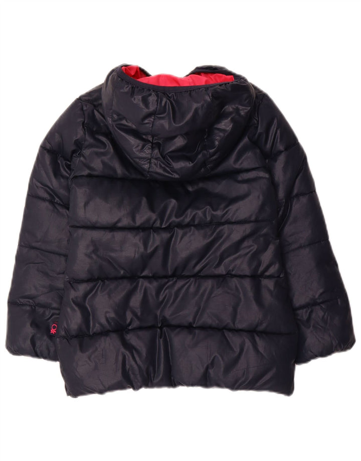 BENETTON Wattierte Mädchenjacke mit Kapuze, 4–5 Jahre, XS, Marineblau, Polyester