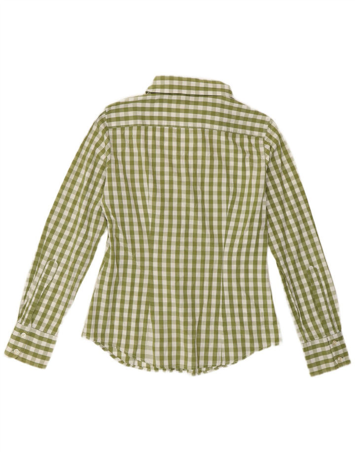 BENETTON Damen-Hemd UK 12 aus mittelgrüner Gingham-Baumwolle