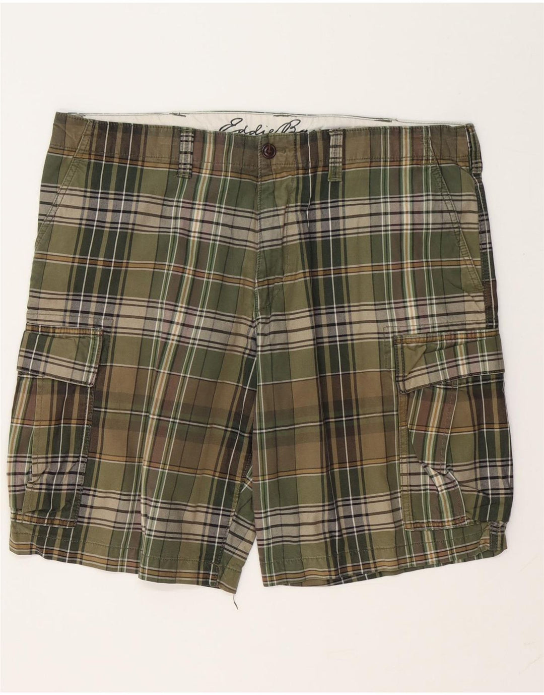 EDDIE BAUER Herren Cargoshorts W38 XL Khaki Check Baumwolle