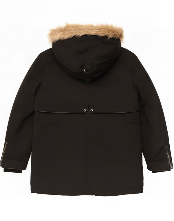 Zara Damen Trafaluc Sherpa Parka mit Kapuze, Gr. 14, mittelschwarz
