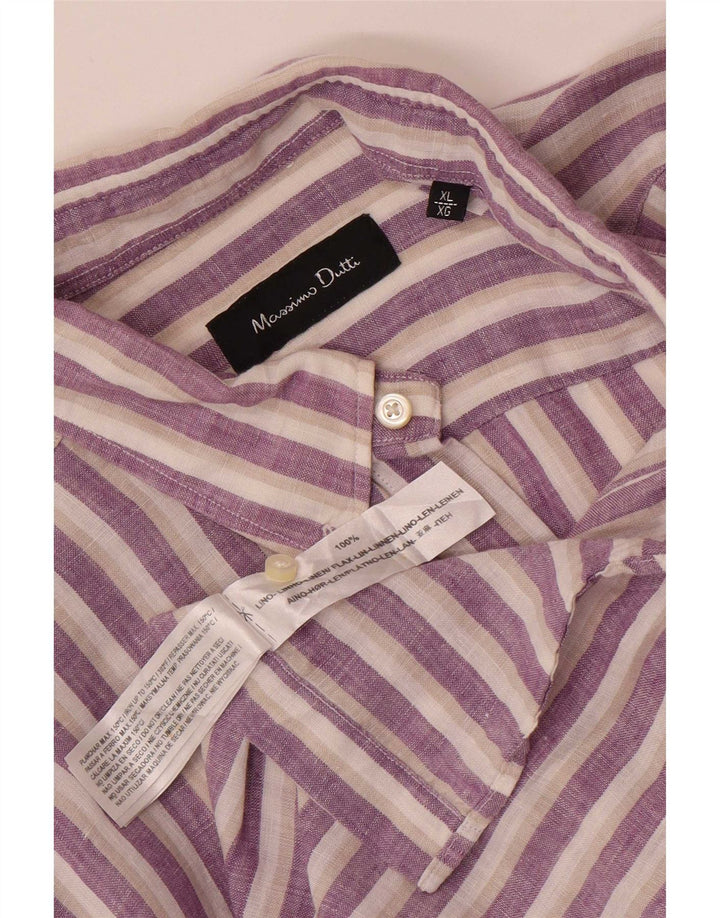 Massimo Dutti Herrenhemd XL Lila gestreift aus Leinen