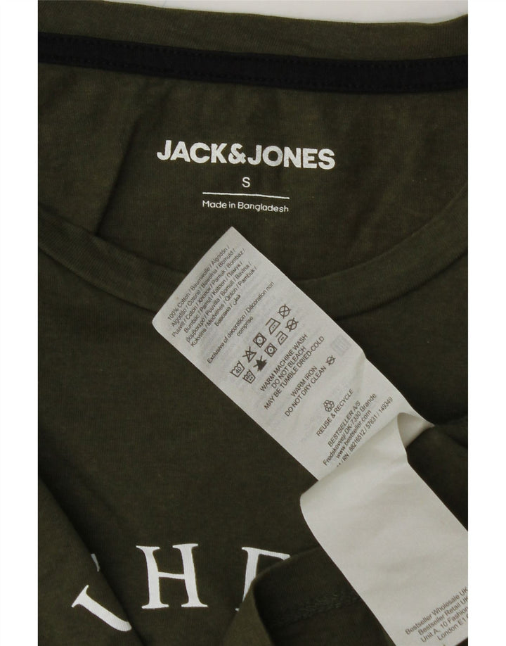 JACK & JONES Mens Graphic T-Shirt Top Small Khaki Cotton Vintage Jack & Jones and Second-Hand Jack & Jones from Messina Hembry 