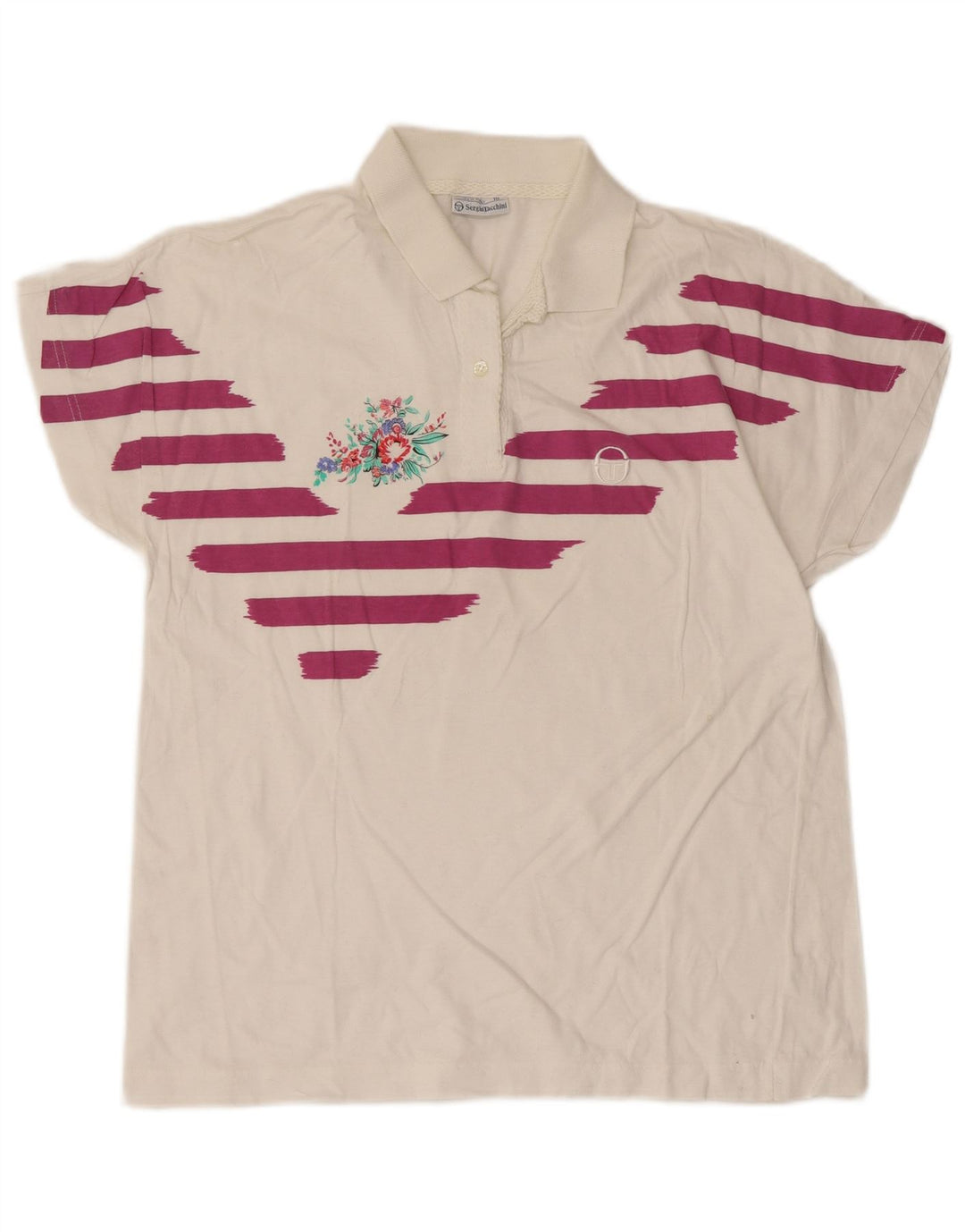 Sergio Tacchini Damen Poloshirt IT 44 Mittelweiß gestreifte Baumwolle