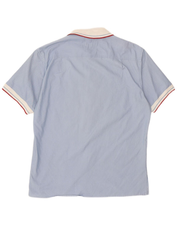 Iceberg Herren-Kurzarmhemd XL aus blauer Nadelstreifen-Baumwolle