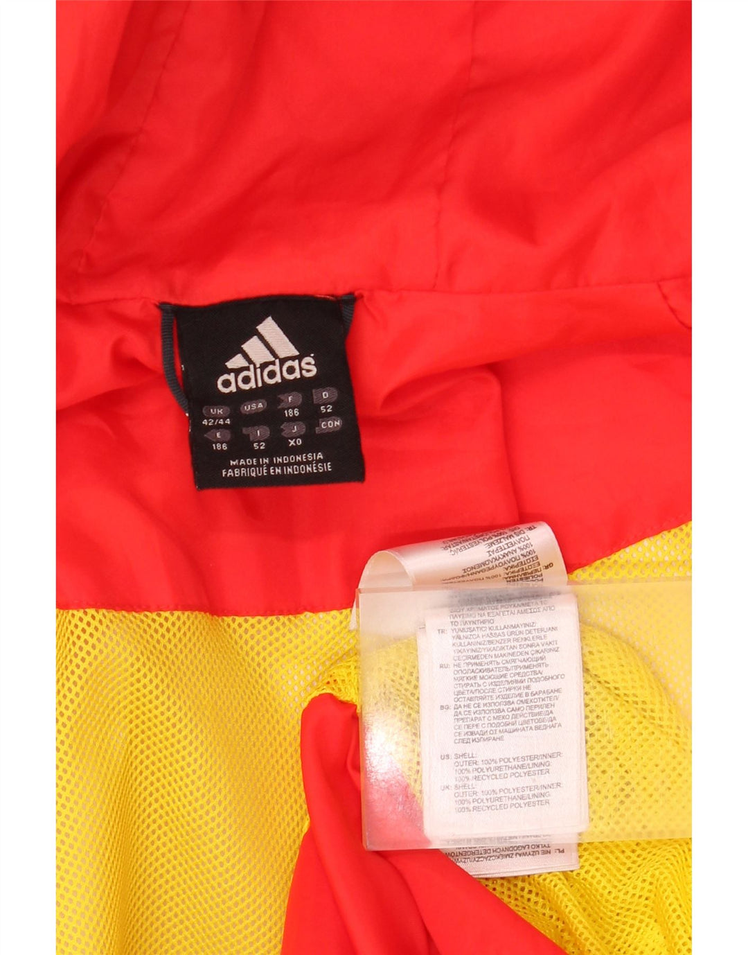 Adidas Herren-Regenjacke mit Kapuze, UK 42/44, großes rotes Colourblock-Polyester