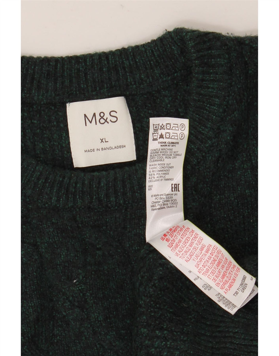 MARKS & SPENCER Herren-Pullover mit Rundhalsausschnitt, XL, grünes Polyamid