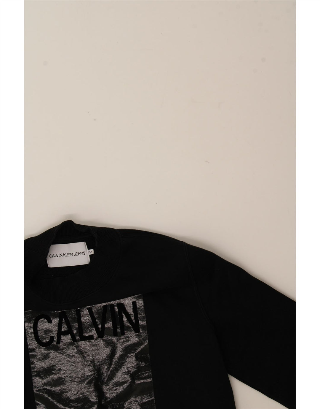 CALVIN KLEIN JEANS Womens Graphic Sweatshirt Jumper UK 14 Medium Black Vintage Calvin Klein Jeans and Second-Hand Calvin Klein Jeans from Messina Hembry 