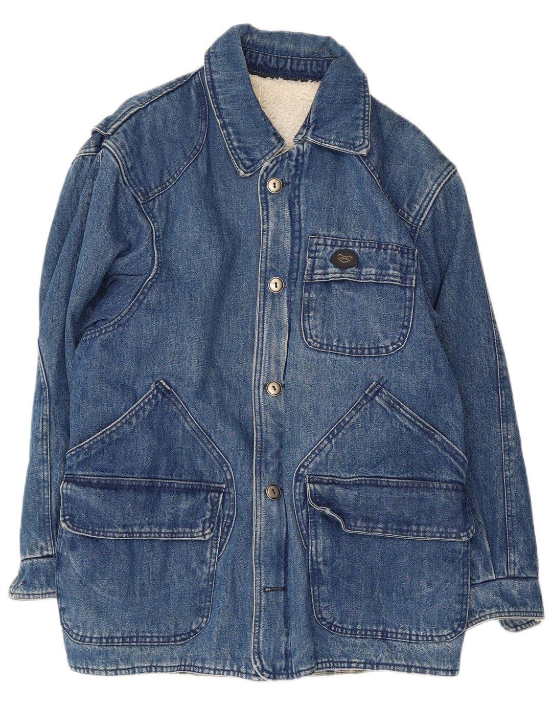POP 84 Herren Sherpa Denim Mantel UK 36 Small Blau Polyester