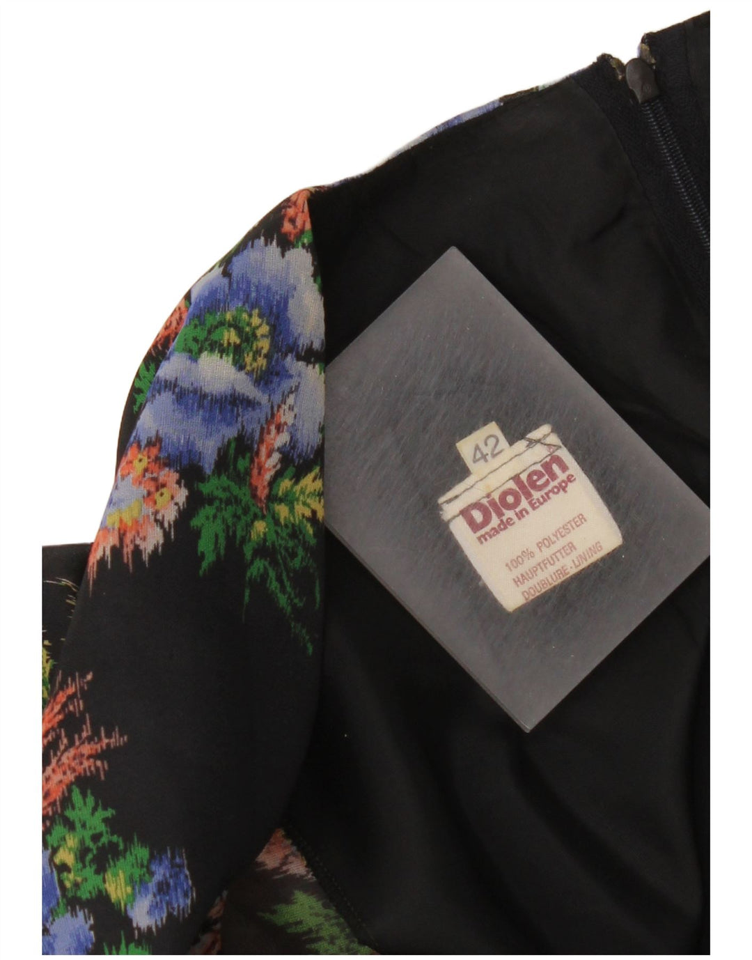 Diolen Damen Maxikleid EU 42 Großes schwarzes Blumenmuster aus Polyester