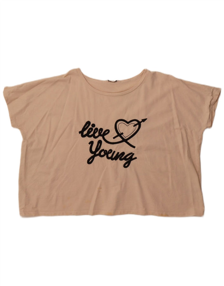 French Connection Damen Crop Graphic T-Shirt Top UK 14 Mittelbeige Baumwolle