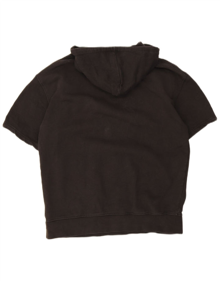 Zara Herren Kurzarm-Hoodie-Pullover aus mittelschwarzer Baumwolle