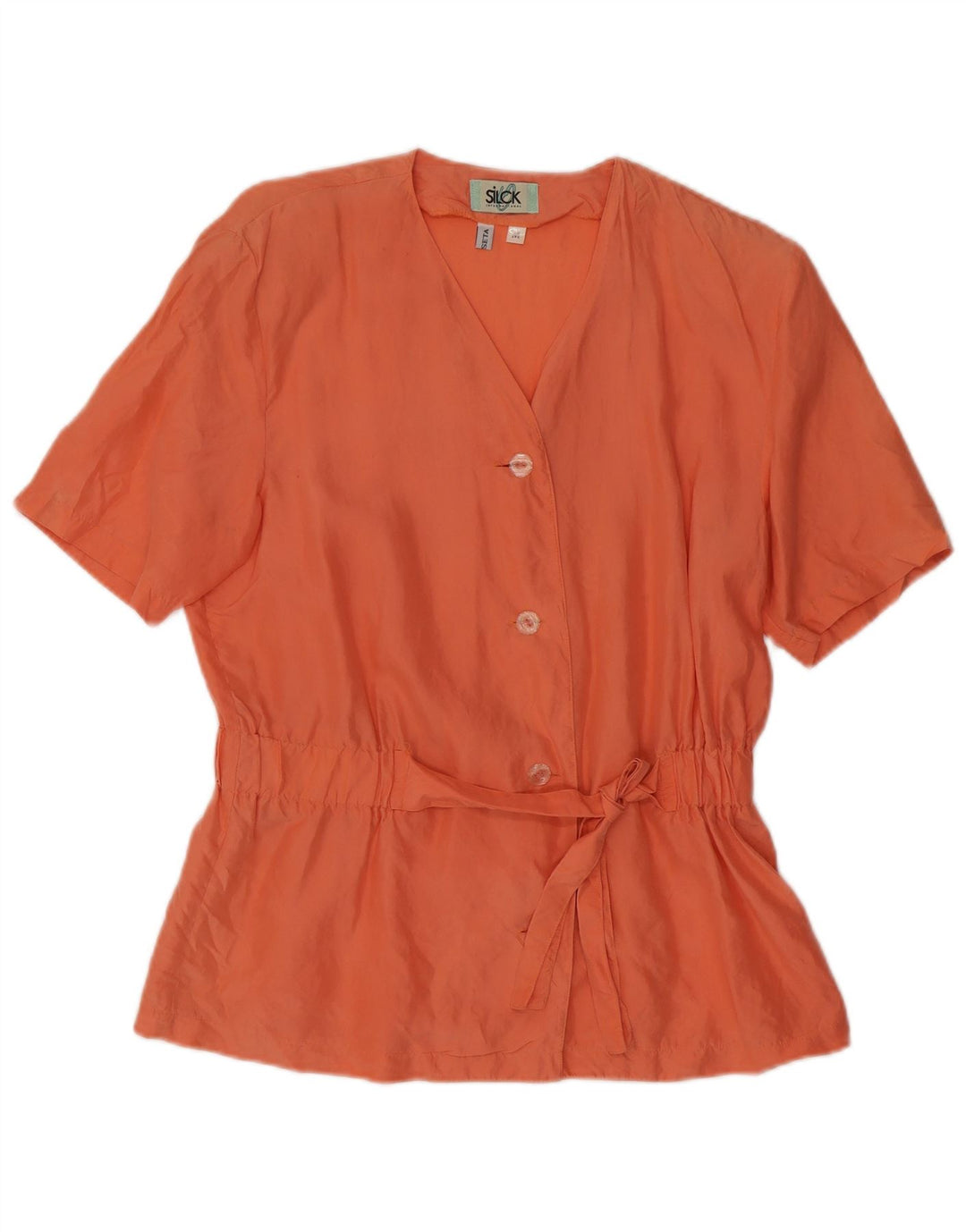 Vintage Damen Kurzarm Bluse Top UK 12 Mittelorange Seide