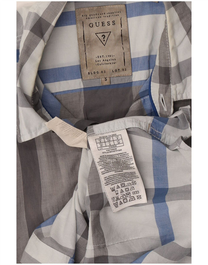 Guess Herren Kurzarm-Slim-Fit-Hemd, klein, grau kariert, Baumwolle