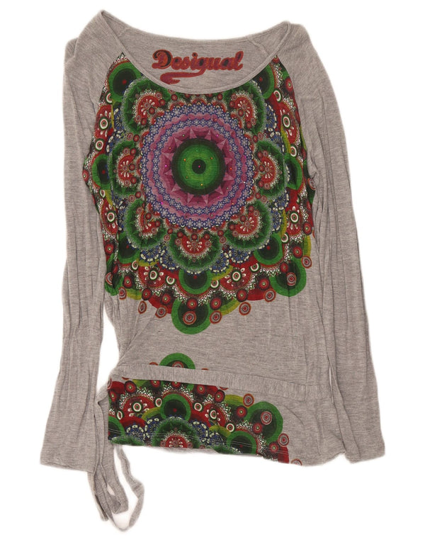 Desigual Damen Graphic Top Langarm UK 12 Mittelgrau Geometrisch