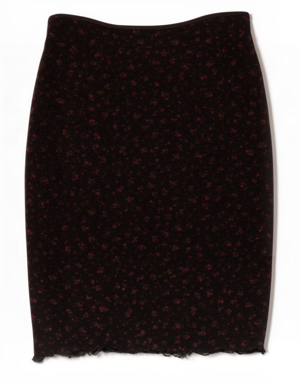 Vintage Damen Bleistiftrock W26 XS Schwarz geblümt