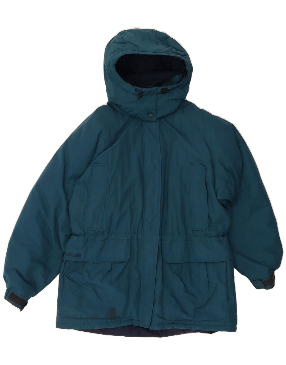 COLUMBIA Womens Oversized Hooded Windbreaker Jacket UK 16 Large Blue Nylon Vintage Columbia and Second-Hand Columbia from Messina Hembry 
