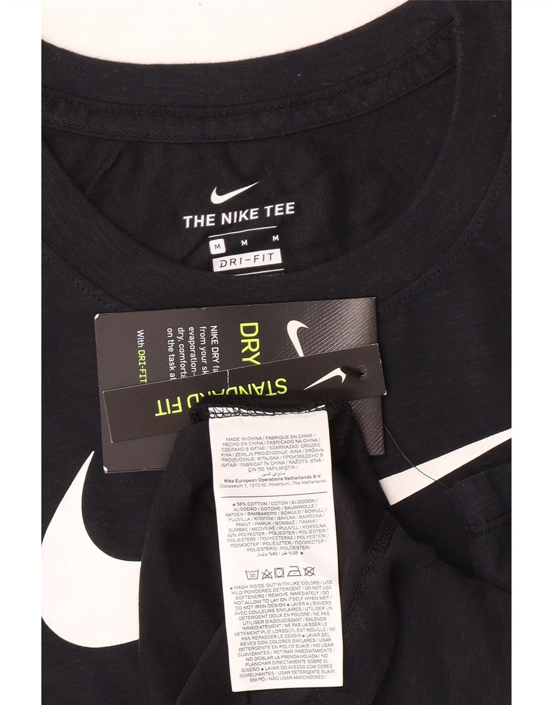 Nike Damen Dri Fit Graphic T-Shirt Top UK 14 Mittelschwarz gefleckte Baumwolle