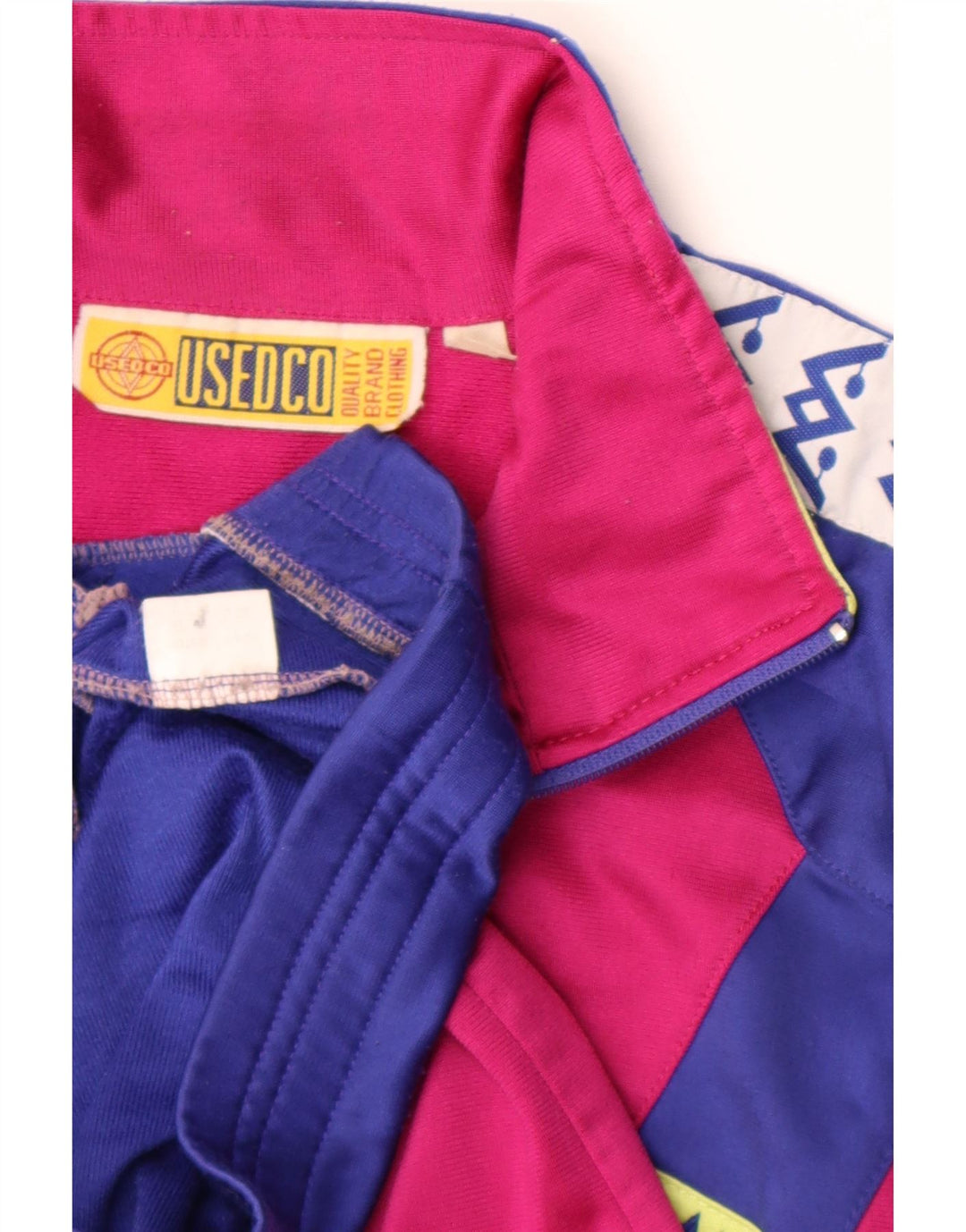 Vintage Herren-Trainingsanzug mit grafischem Oberteil, großes blaues Farbblock-Polyester