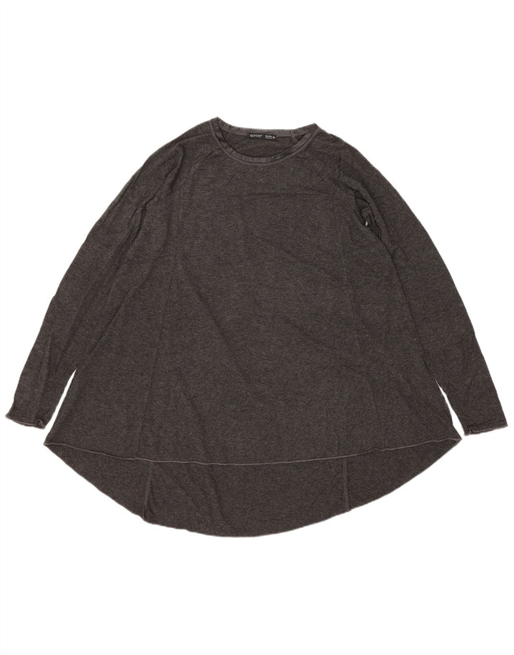Zara Damen Langarm-Tunika-Oberteil UK 10 Small Graue Viskose