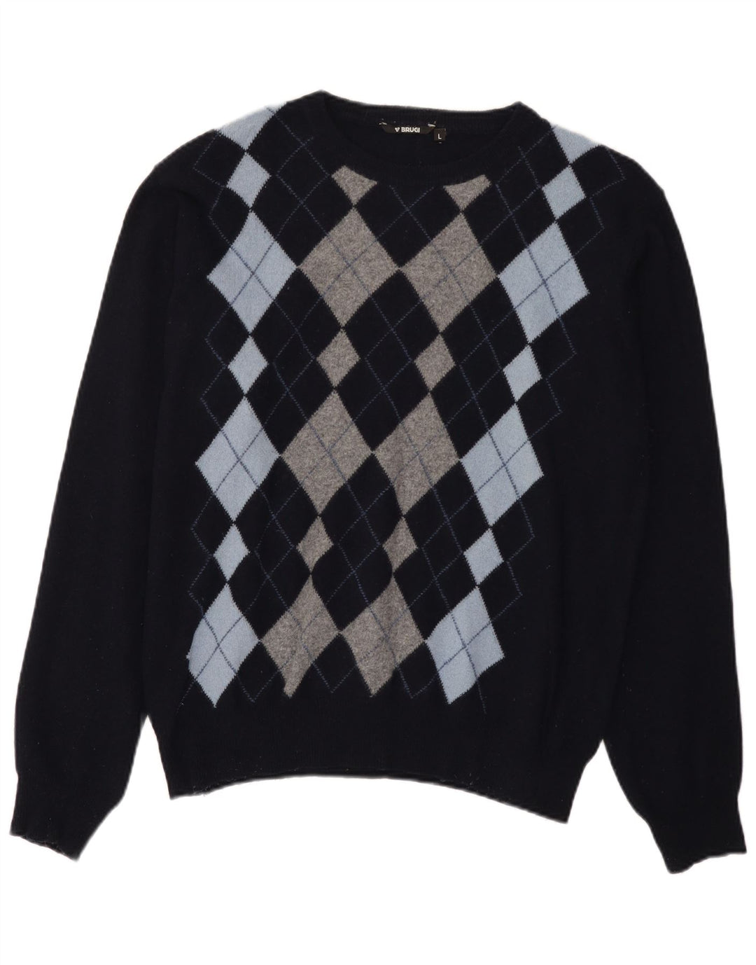 Brugi Herren-Pullover mit Rundhalsausschnitt, groß, marineblau, Argyle-/Diamant-Wolle