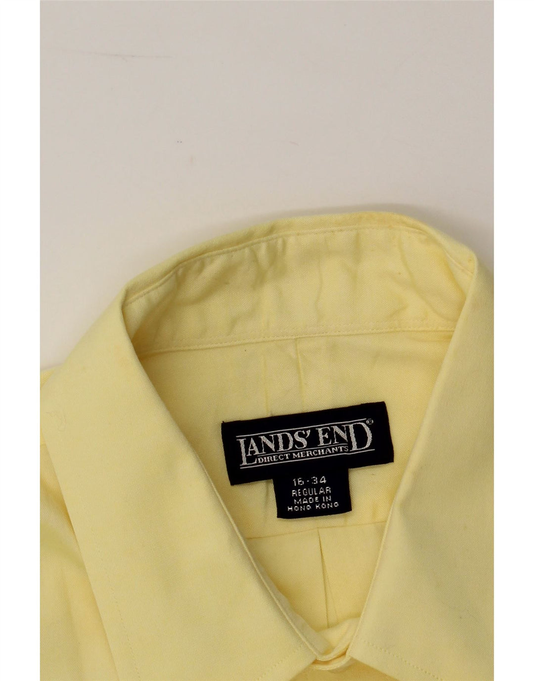 LANDS END Mens Regular Fit Shirt Size 16 Large Yellow Cotton Vintage Lands End and Second-Hand Lands End from Messina Hembry 