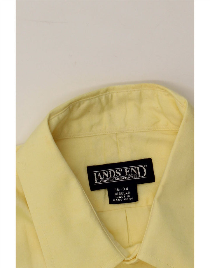 LANDS END Mens Regular Fit Shirt Size 16 Large Yellow Cotton Vintage Lands End and Second-Hand Lands End from Messina Hembry 