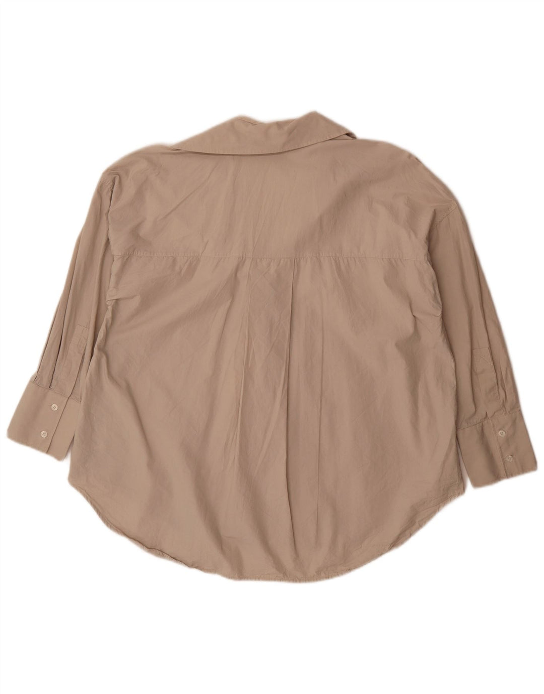 Zara Damen-Hemd mit 3/4-Ärmeln, übergroßes Hemd, UK 14, mittelbeige Baumwolle